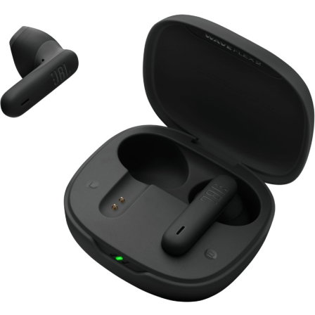JBL Wave Flex 2 Auriculares Bluetooth Inalámbricos con Estuche de Carga, Sonido Pure Bass, Autonomía 40h, IP54, Negros, Modelo JBLWFLEX2BLK